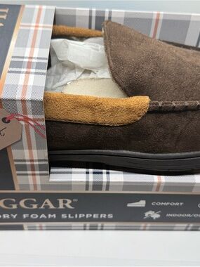 Haggar Men's Dark Brown Suede Slip-On Loafers with Tan Trim